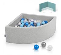 KiddyMoon Piscine à Balles Quart d'angle 90x30cm avec 300 Balles 7cm Bac à Balles en Mousse pour Bébé et Tout-Petit - Gris Clair: Perle Bleu Babyblue Transparent Argenté