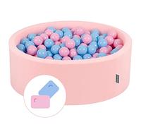 KiddyMoon Piscine À Balles Ronde Bébé Et Enfant À Partir De 8 Mois 90X30cm/200 Balles Ø 7 Cm Bassin en Mousse Douce Housse Amovible en Coton avec Fermeture Éclair, Bubble-Gum: Rose Poudré/Babyblue