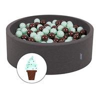 KiddyMoon Piscine À Balles Ronde Bébé Et Enfant À Partir De 8 Mois 90X30cm/300 Balles Ø 7 Cm Bassin en Mousse Douce Housse Amovible en Coton avec Fermeture Éclair, Gris Foncé