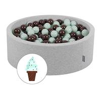 KiddyMoon Piscine À Balles Ronde Bébé Et Enfant À Partir De 8 Mois 90X30cm/300 Balles Ø 7 Cm Bassin en Mousse Douce Housse Amovible en Coton avec Fermeture Éclair, Gris Clair