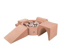 KiddyMoon Playground Velvet en mousse avec baignoire ronde en velours (200 balles) Fosse à balles pour bébés pour jouer dans la baignoire avec des obstacles, fabriqué en UE, rose désert : beige pastel