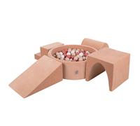 KiddyMoon Playground Velvet en mousse avec baignoire ronde en velours (200 balles) Fosse à balles pour bébés pour jouer dans la baignoire avec des obstacles, fabriqué en UE, rose désert : beige pastel