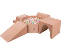 KiddyMoon Playground Velvet en mousse avec baignoire ronde en velours (200 balles) Fosse à balles pour bébés pour jouer dans la baignoire avec des obstacles, fabriqué dans l'UE, rose désertique : beig