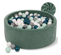 KiddyMoon pour Bébés Piscine à Balles Velours Ronde 90x30 avec 200 Balles 7cm Aire de Jeu Enfants Plaisir Vert Forêt - Blanc Gris Menthe