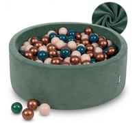 KiddyMoon pour Bébés Piscine à Balles Velours Ronde 90x30 avec 200 Balles 7cm Aire de Jeu Enfants Plaisir Vert Forêt - Turquoise Foncé Beige Pastel Cuivre