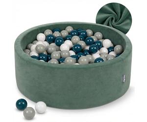 KiddyMoon pour Bébés Piscine à Balles Velours Ronde 90x30 avec 300 Balles 7cm Aire de Jeu Enfants Plaisir Vert Forêt - Turquoise Foncé Gris De Vert Blanc