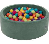 KiddyMoon Round Ball Pool Velvet Ball Pool 90x30cm/200 balles ∅ 7 cm fosse à balles pour les bébés pour jouer dans le bain des tout-petits, fabriqué en UE, Forest Green : light green/yellow/turquoise/