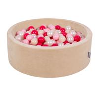 KiddyMoon Round Ball Pool Velvet Ball Pool 90X30cm/200 balles ∅ 7Cm fosse à balles pour les bébés pour jouer dans le bain des tout-petits, EU, sand beige : pastel beige/powder pink