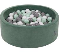 KiddyMoon Round Ball Pool Velvet Ball Pool 90x30cm/300 balles ∅ 7 cm fosse à balles pour les bébés pour jouer dans le bain des tout-petits, fabriqué en UE, Forest Green : White/Grey/Mint