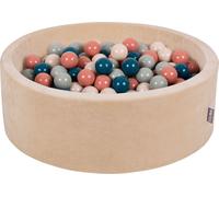 KiddyMoon Round Ball Pool Velvet Ball Pool 90X30cm/300 balles ∅ 7Cm fosse à balles pour les bébés pour jouer dans le bain des tout-petits, fabriqué en UE, beige sable : Turquoise foncé/beige pastel