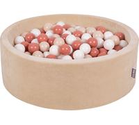 KiddyMoon Round Ball Pool Velvet Ball Pool 90X30cm/300 balles ∅ 7cm fosse à balles pour les bébés pour jouer dans le bain des tout-petits, fabriqué en UE, beige sable : beige pastel/saumon