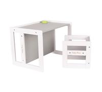 KiddyMoon Table et chaise pour enfants Ensemble de sièges Meubles pour enfants Table Chaises Banc en bois, blanc/gris