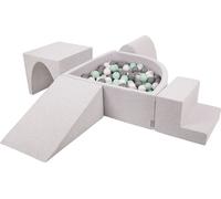 KiddyMoon Terrain de jeu en mousse avec bac à balles en quart de cercle (200 balles) Parcours d'obstacles, gris clair:blanc/gris/mentum