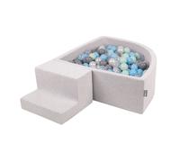 KiddyMoon Terrain de jeu en mousse avec bac à balles en quart de cercle (200 balles) Parcours d'obstacles, gris clair:perle/gris/transparent/blanc/bleu/bleu