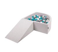 KiddyMoon Terrain de jeu en mousse avec bac à balles en quart de cercle (200 balles) Parcours d'obstacles, gris clair:gris/blanc/turquoise
