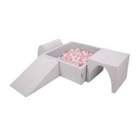 KiddyMoon Terrain de jeu en mousse avec bain de balles carré (200 balles) Fosses à balles pour bébés Parcours d'obstacles dans le bain, fabriqué dans l'UE, gris clair : rose poudré/perle/transparent