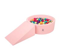 KiddyMoon Terrain de jeu en mousse souple pour enfants avec terrain de jeu à balles rondes (100 ∅ 7 cm) avec obstacles souples et piscine à balles, fabriqué dans l'UE, Rose : Vert d'enfer/Jaune/Turquo