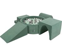 KiddyMoon Terrain de jeu en velours en mousse avec baignoire ronde en velours (200 balles) Fosse à balles pour bébés pour jouer dans la baignoire avec des obstacles, fabriqué dans l'UE, vert forêt : b