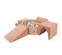 KiddyMoon Terrain de jeu en velours en mousse avec baignoire ronde en velours (200 balles) Fosse à balles pour les enfants pour jouer dans la salle de bain avec des obstacles, fabriqué dans l'UE, rose