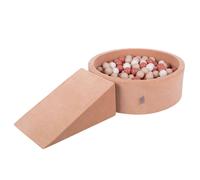 KiddyMoon Terrain de jeu en velours en mousse avec balles de bain rondes en velours (200 balles) + fosse à balles pour les bébés pour jouer aux obstacles dans le bain, fabriqué dans l'UE, rose désert 
