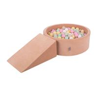 KiddyMoon Terrain de jeu en velours en mousse avec balles de bain rondes en velours (200 balles) + fosse à balles pour les bébés pour jouer aux obstacles dans le bain, fabriqué dans l'UE, rose désert 