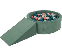 KiddyMoon Terrain de jeu en velours en mousse avec balles de bain rondes en velours (200 balles) + fosses à balles cunéiformes pour les courses d'obstacles des enfants dans le bain, fabriqué dans l'UE