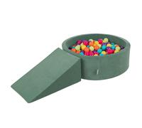 KiddyMoon Terrain de jeu en velours en mousse avec balles de bain rondes en velours (200 balles) + fosses à balles cunéiformes pour les courses d'obstacles des enfants dans le bain, fabriqué dans l'UE