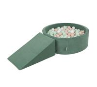 KiddyMoon Terrain de jeu en velours en mousse avec boules de bain rondes en velours (200 boules) + fosse à balles pour obstacles de bain pour enfants, fabriqué dans l'UE, vert forêt : beige pastel