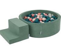 KiddyMoon Terrain de jeu en velours en mousse avec boules de bain rondes en velours (200 boules) + puits à boules pour que les bébés puissent jouer dans la baignoire avec des obstacles, fabriqué dans 