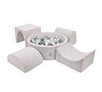 KiddyMoon Terrain de jeux en mousse ppzp-ok30d-135 avec balles gris clair : blanc-gris-menthe piscine 300/goal/tunnel/rampe l/semi-dôme l terrain de jeuxKiddyMoon Terrain de jeux en mousse avec balles