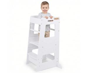 KiddyMoon Tour d'apprentissage/D'observation Montessori pour Enfant en Bois 3 Hauteurs Réglables Pieds Anti-Bascule, Blanc