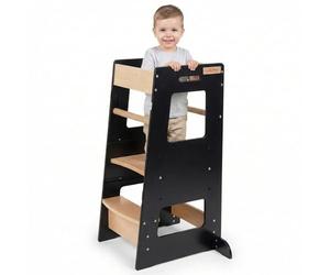 KiddyMoon Tour d'apprentissage/D'observation Montessori pour Enfant en Bois 3 Hauteurs Réglables Pieds Anti-Bascule, Noir/Naturel