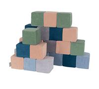 KiddyMoon Velour Blocs Mous pour Bébé 24 Pièces Cubes De Construction en Mousse 14Cm, Cubes: Bleu Lagune-Vert Forêt-Rose De Sables-Bleu Glacier-Gris De Montagnes