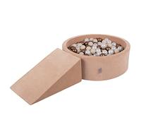 KiddyMoon Velvet Aire De Jeux en Mousse avec Rond Piscine À Balles pour Enfants (200 Balles), Rose des Sables: Beige Pastel/Cuivre/Perle