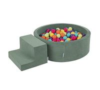 KiddyMoon Velvet Aire De Jeux en Mousse avec Rond Piscine À Balles pour Enfants Piscine (200 Balles), Vert Forêt: Vert Clair/Turquoise/Orange/Rose Foncé/Violet