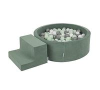 KiddyMoon Velvet Aire De Jeux en Mousse avec Rond Piscine À Balles pour Enfants Piscine (200 Balles), Vert Forêt: Blanc/Gris/Menthe