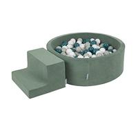 KiddyMoon Velvet Aire De Jeux en Mousse avec Rond Piscine À Balles pour Enfants Piscine (200 Balles), Vert Forêt: Turquoise Foncé/Gris De Vert/Blanc