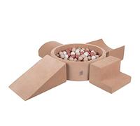 KiddyMoon Velvet Aire De Jeux en Mousse avec Rond Piscine À Balles pour Enfants Piscine (300 Balles), Rose des Sables: Beige Pastel/Saumon/Blanc