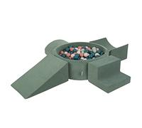 KiddyMoon Velvet Aire De Jeux en Mousse avec Rond Piscine À Balles pour Enfants Piscine (300 Balles), Vert Forêt: Turquoise Foncé/Beige Pastel/Gris De Vert/Saumon