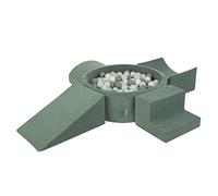 KiddyMoon Velvet Aire De Jeux en Mousse avec Rond Piscine À Balles pour Enfants Piscine (300 Balles), Vert Forêt: Blanc/Gris/Menthe