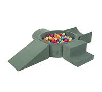 KiddyMoon Velvet Aire De Jeux en Mousse avec Rond Piscine À Balles pour Enfants Piscine (300 Balles), Vert Forêt: Vert Clair/Jaune/Turquoise/Orange/Rose Foncé/Violet