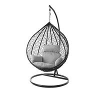 Kideo® Ensemble complet : fauteuil suspendu XXL avec armature et coussins, meubles de salon en poly rotin, noir, noble, grand (coussin : nid gris 8008 Cloud))