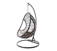 KIDEO Ensemble complet : grand fauteuil suspendu avec armature et coussin, fauteuil suspendu gris, pour l'intérieur et l'extérieur, polyrotin, anthracite (coussin : nid à motifs (0930 Romantic))