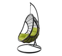 KIDEO Ensemble complet : grand fauteuil suspendu avec structure et coussin, fauteuil suspendu gris, pour l'intérieur et l'extérieur, en polyrotin, anthracite (coussin : nid vert (6068 Apple Green))