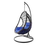 KIDEO Ensemble complet : grand fauteuil suspendu avec structure et coussin, fauteuil suspendu gris, pour l'intérieur et l'extérieur, en polyrotin, anthracite (coussin : nid bleu (5900 Admiral))