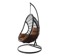 KIDEO Ensemble complet : grand fauteuil suspendu avec structure et coussin, fauteuil suspendu gris, pour l'intérieur et l'extérieur, en polyrotin, anthracite (coussin : nid marron foncé (7790 chocolat
