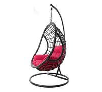 KIDEO Ensemble complet : grand fauteuil suspendu avec structure et coussin, fauteuil suspendu gris, pour l'intérieur et l'extérieur, en polyrotin, anthracite (coussin : nid rose vif (3333 rose chaud))