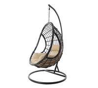 KIDEO Ensemble complet : grand fauteuil suspendu avec structure et coussin, fauteuil suspendu gris, pour l'intérieur et l'extérieur, en polyrotin, anthracite (coussin : beige nid (7007 capucchin))