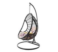 KIDEO Ensemble complet : grand fauteuil suspendu avec structure et coussin, fauteuil suspendu gris, pour l'intérieur et l'extérieur, en polyrotin, anthracite (coussin : nid fleuri (1085 Flower Love))