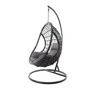 KIDEO Ensemble complet : grand fauteuil suspendu avec structure et coussin, fauteuil suspendu gris, pour l'intérieur et l'extérieur, en polyrotin, anthracite (coussin : nid gris foncé (8999 Shadow))